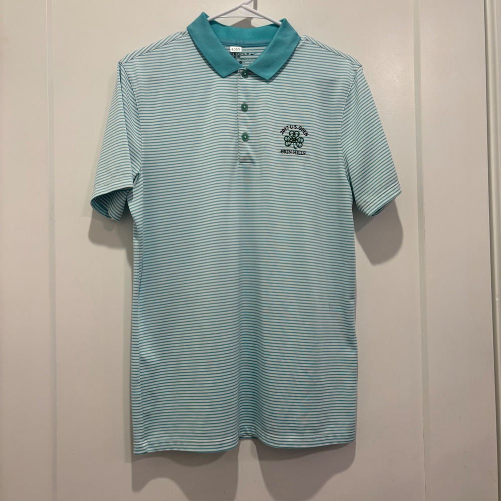 Nike Golf 2017 US Open Erin Hills Dri-Fit Striped Polo Shirt Mens Small Teal